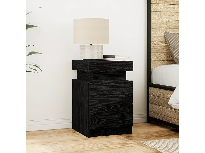 Table de chevet avec lumières LED Chêne Noir 35x39x55 cm