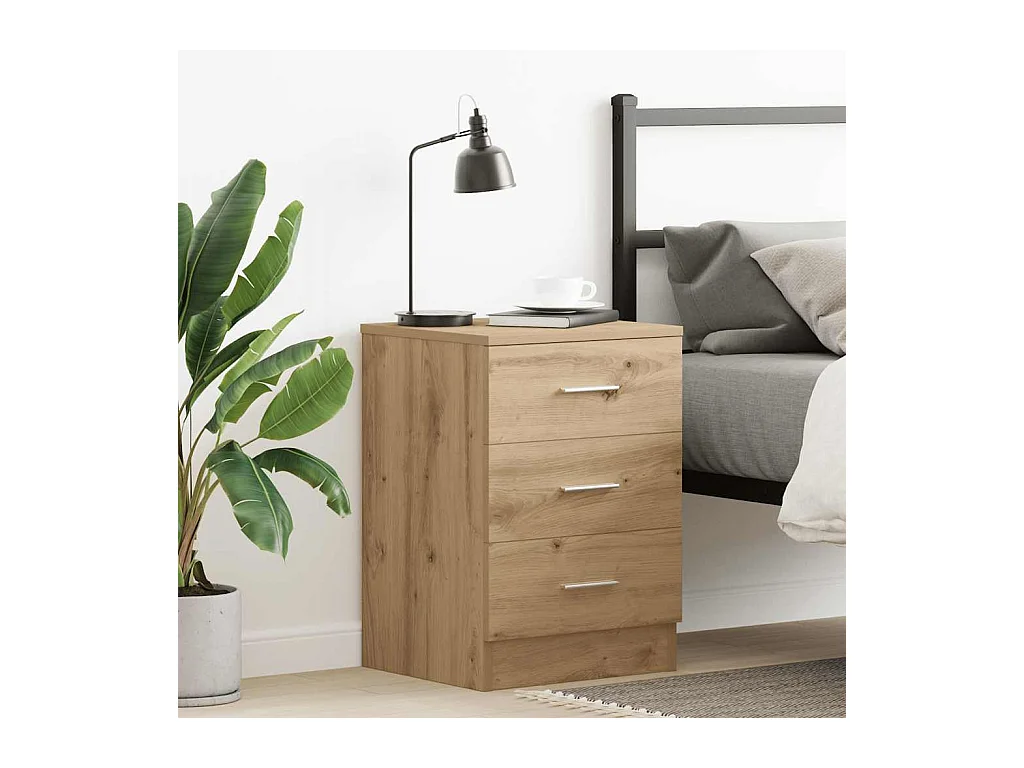 Table de chevet chêne artisanal 38x35x55 cm bois d’ingénierie