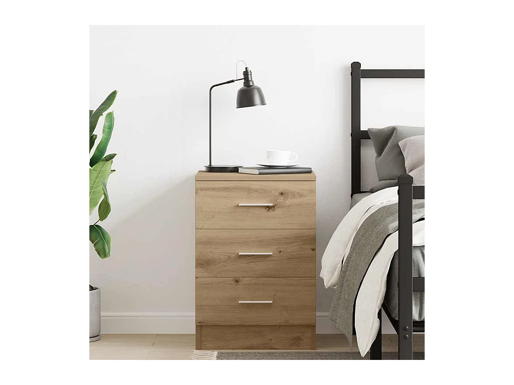 Table de chevet chêne artisanal 38x35x55 cm bois d’ingénierie