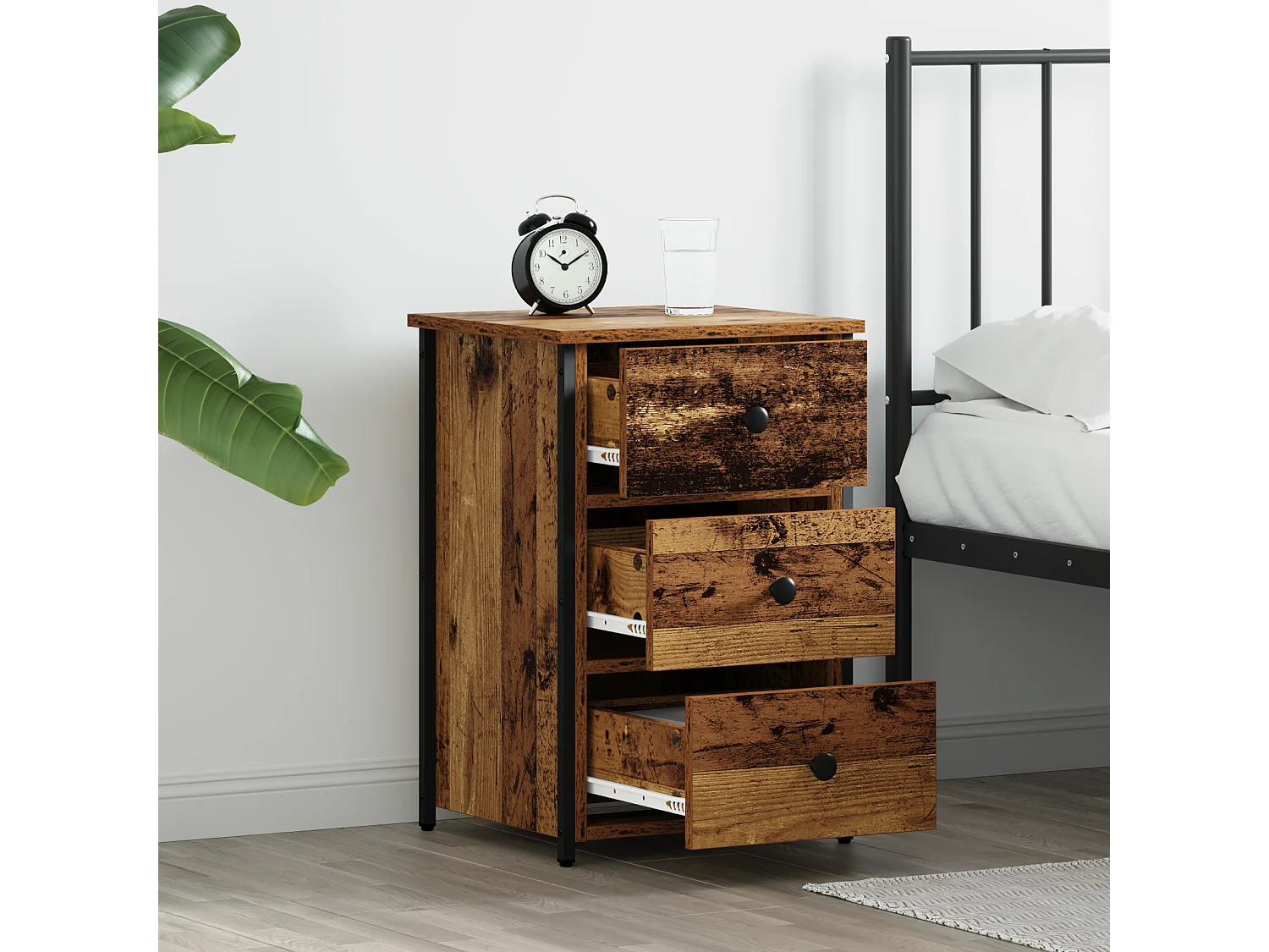 Table en vieux bois Vieux bois MDF, Panneau de particules, Métal