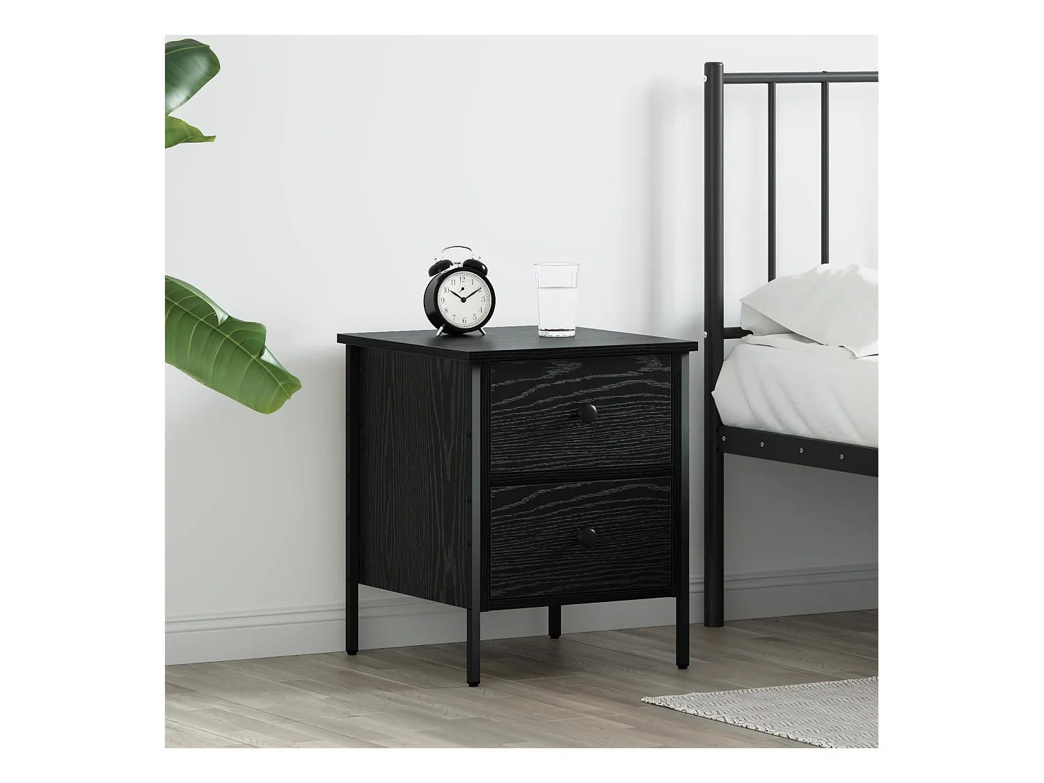 Nachtkastje van zwart eikenhout 40x42x50 cm, gemaakt van bewerkt hout