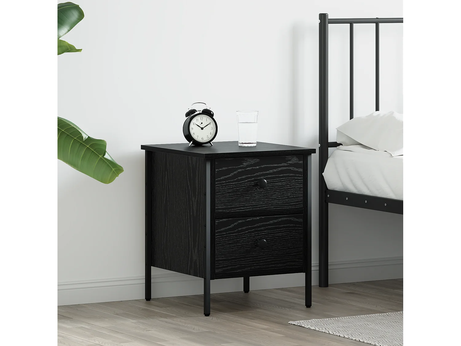 Nachtkastje van zwart eikenhout 40x42x50 cm, gemaakt van bewerkt hout