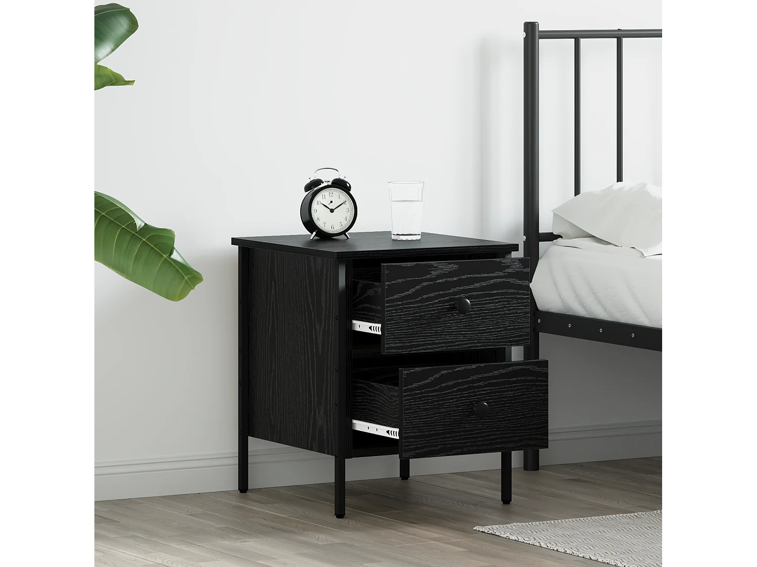 Nachtkastje van zwart eikenhout 40x42x50 cm, gemaakt van bewerkt hout