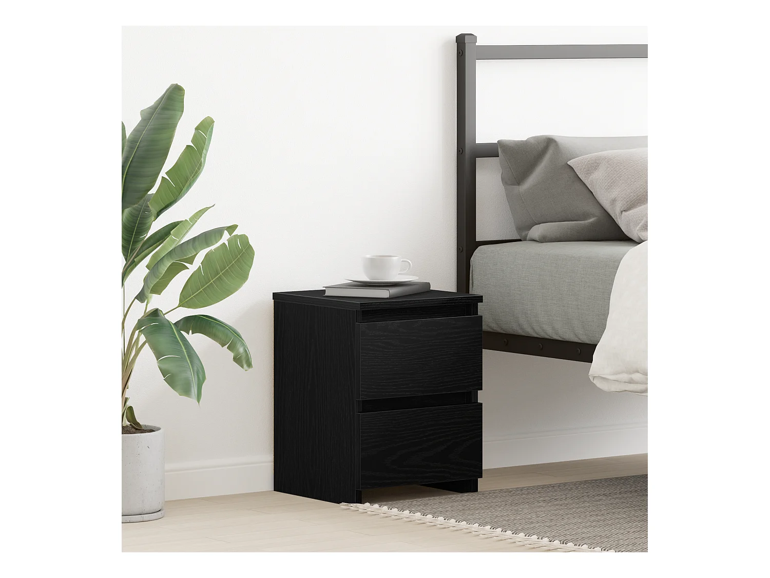 Comodino con cassetti in rovere nero 30x30x40 cm