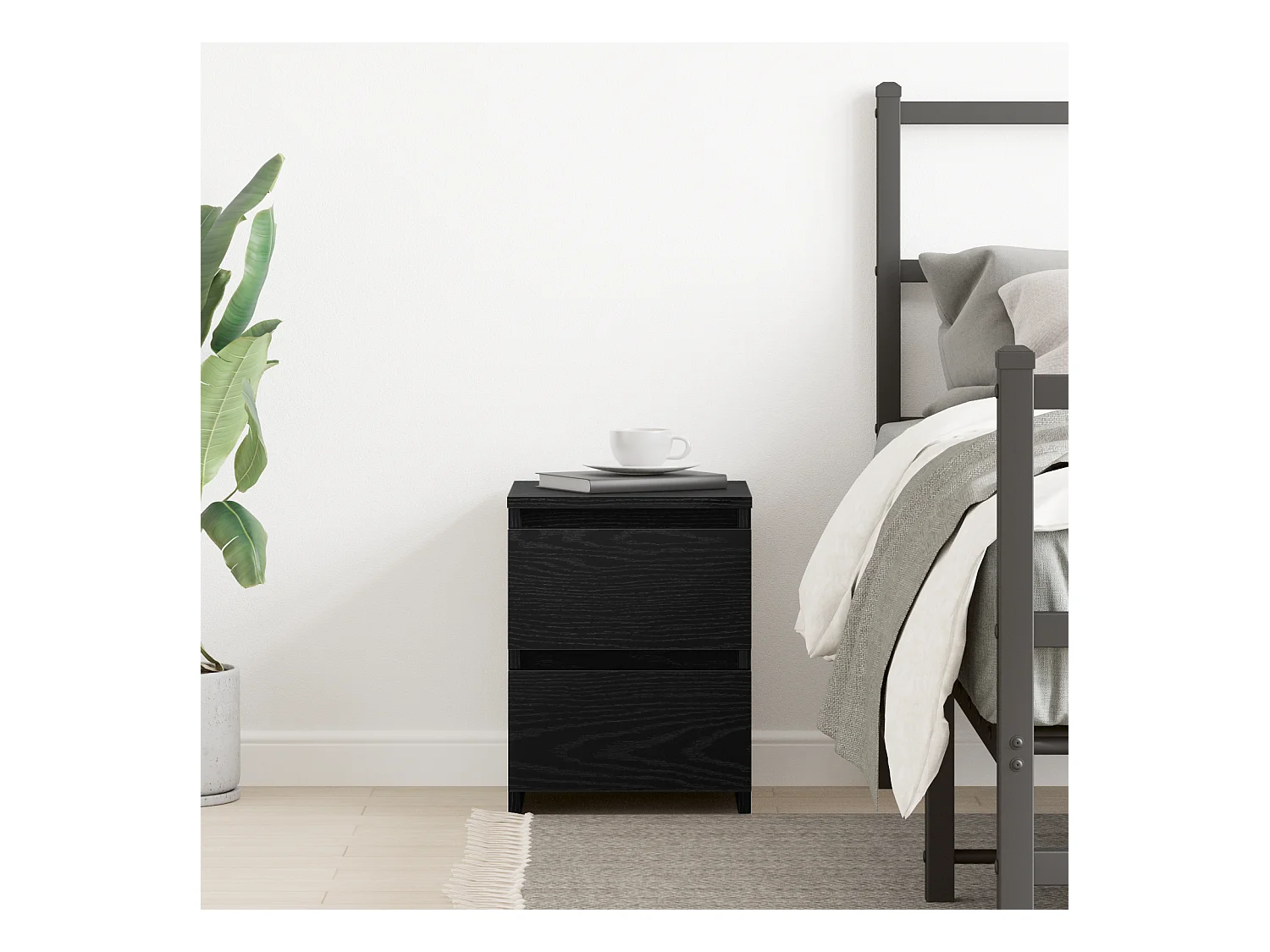 Comodino con cassetti in rovere nero 30x30x40 cm