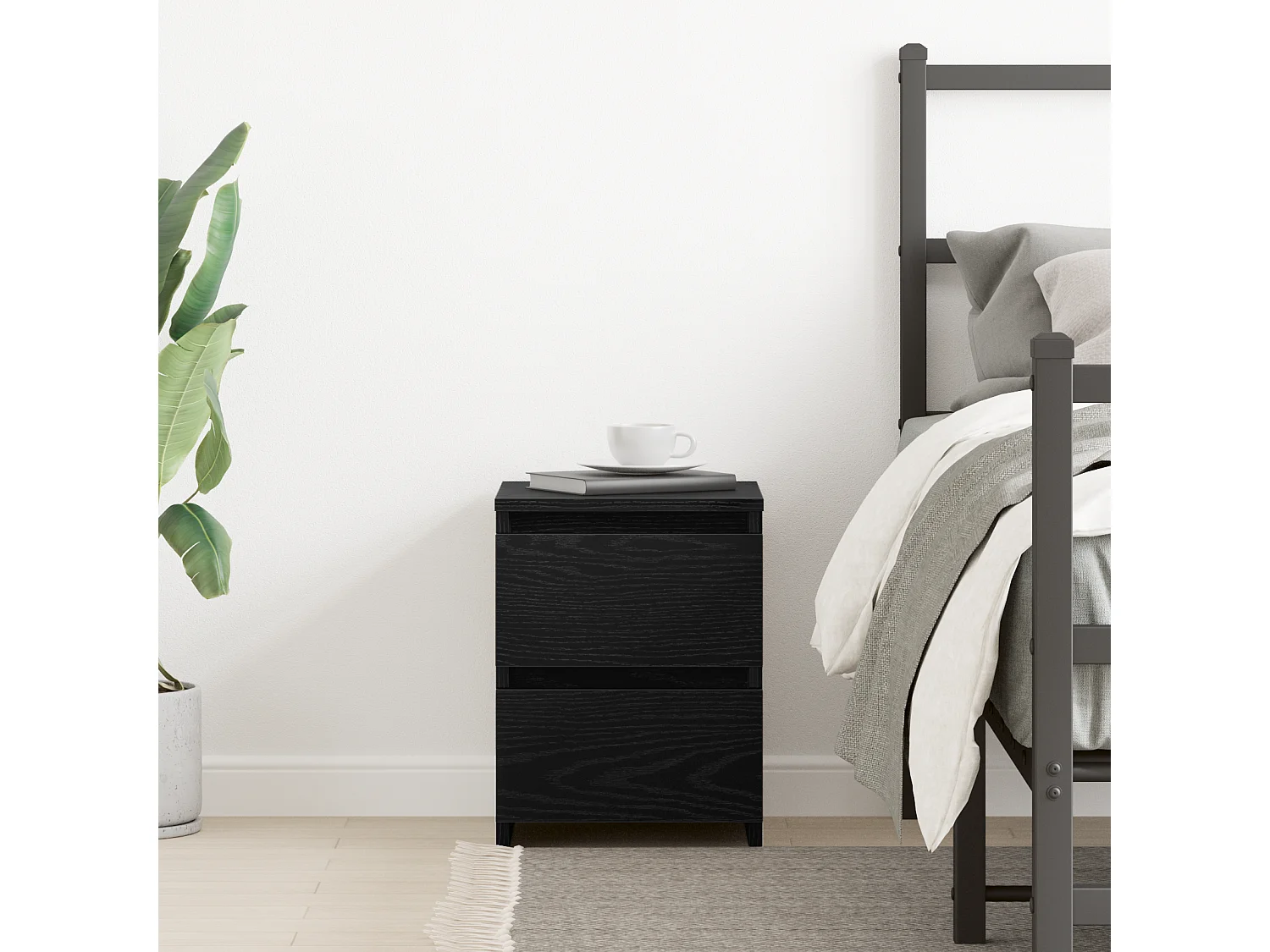 Nachtkastje met lades in zwart eikenhout 30x30x40 cm