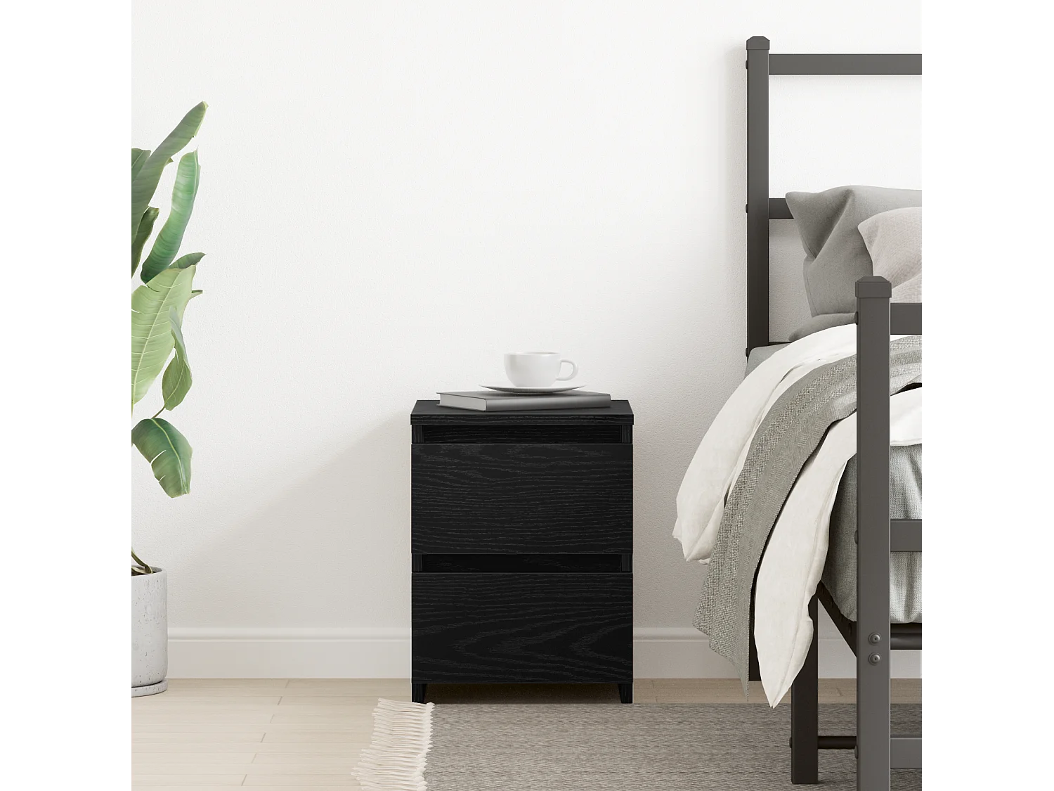 Nachtkastje met lades in zwart eikenhout 30x30x40 cm