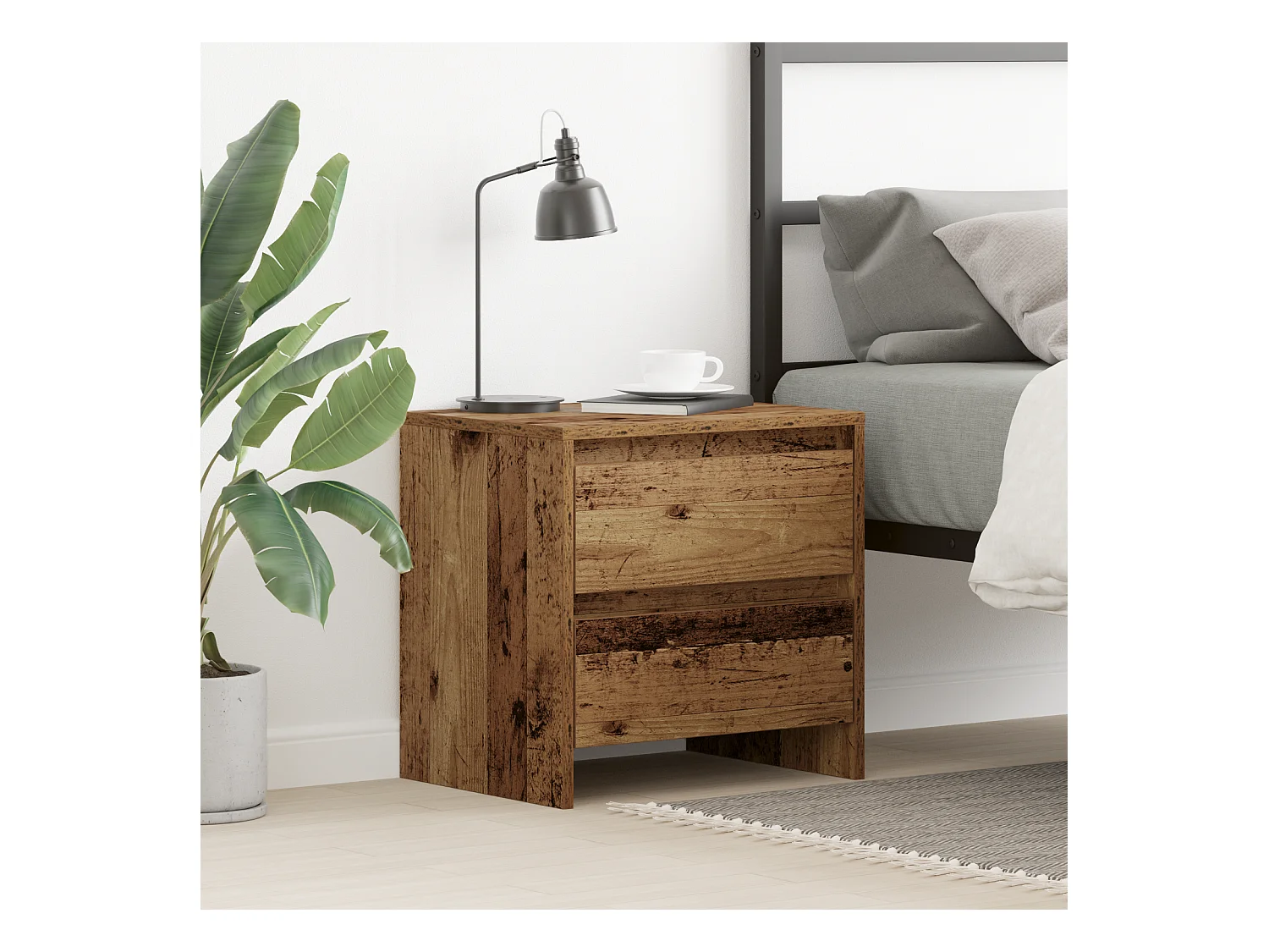 Comodino in legno invecchiato 45x34x44,5 cm in legno ingegnerizzato
