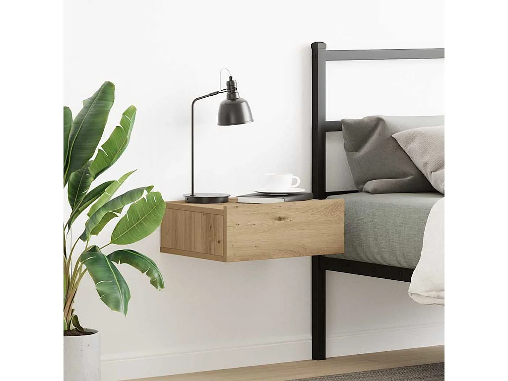 Table de chevet flottante chêne artisanal bois d'ingénierie