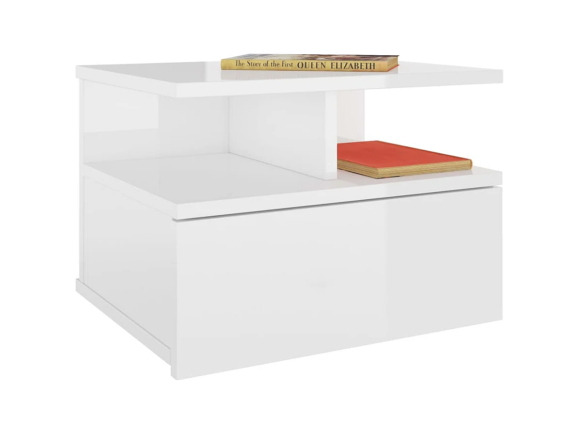 comodini sospesi in legno ingegnerizzato bianco lucido