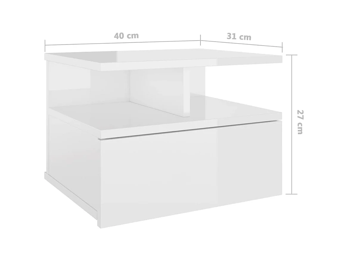 comodini sospesi in legno ingegnerizzato bianco lucido