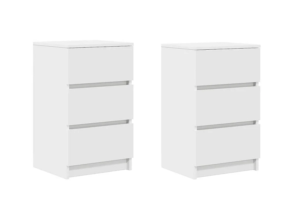 Tables de chevet avec 3 tiroirs 2 pcs blanc 39x35x65 cm