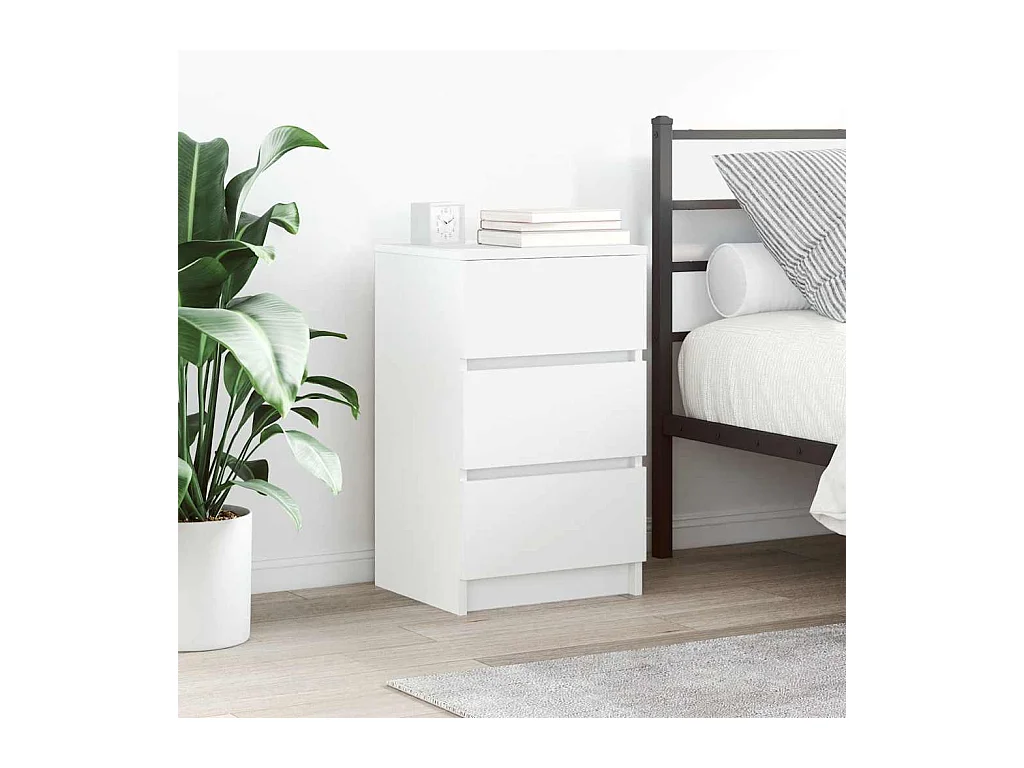 Tables de chevet avec 3 tiroirs 2 pcs blanc 39x35x65 cm