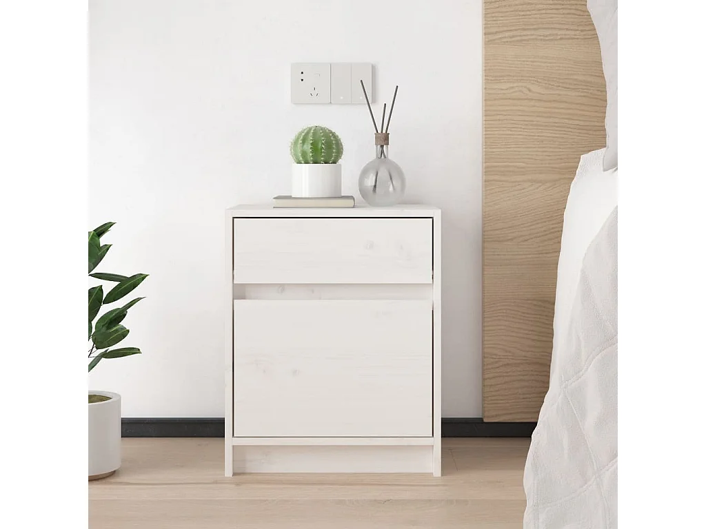 Table de chevet Blanc 40x31x50 cm Bois de pin massif