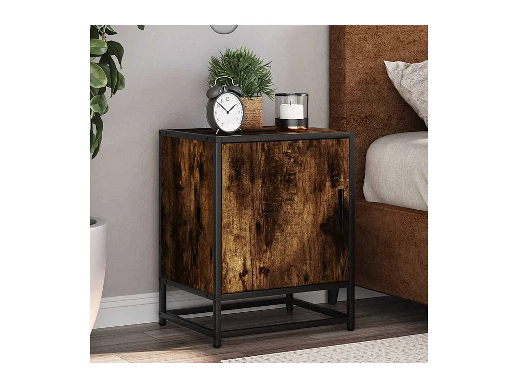 Tables de chevet 2 pcs chêne fumé bois d'ingénierie et métal