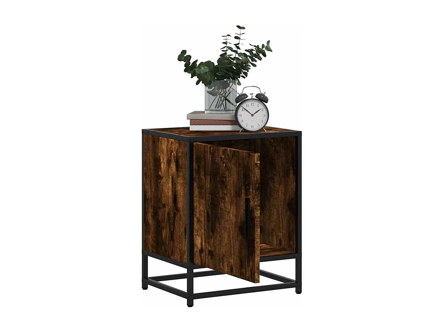 Tables de chevet 2 pcs chêne fumé bois d'ingénierie et métal