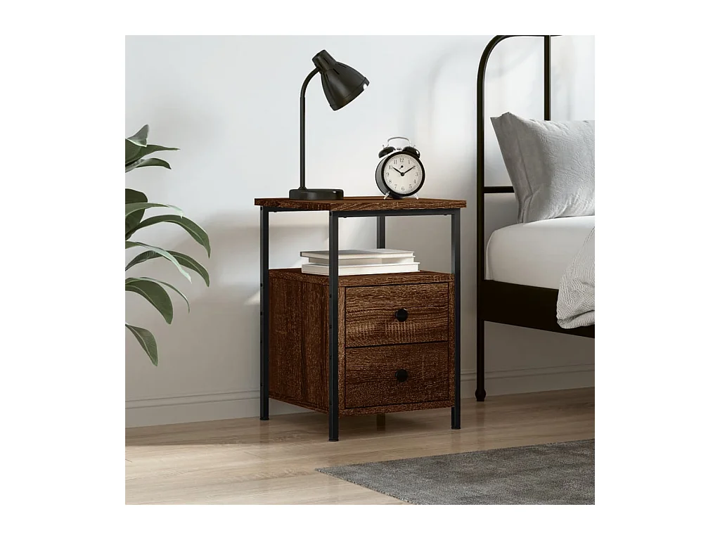 Table de chevet chêne marron 34x35,5x50 cm bois d'ingénierie