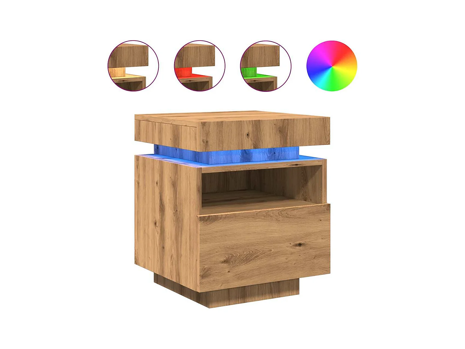 Armoire de chevet et lumières LED chêne artisanal 40x39x48,5 cm