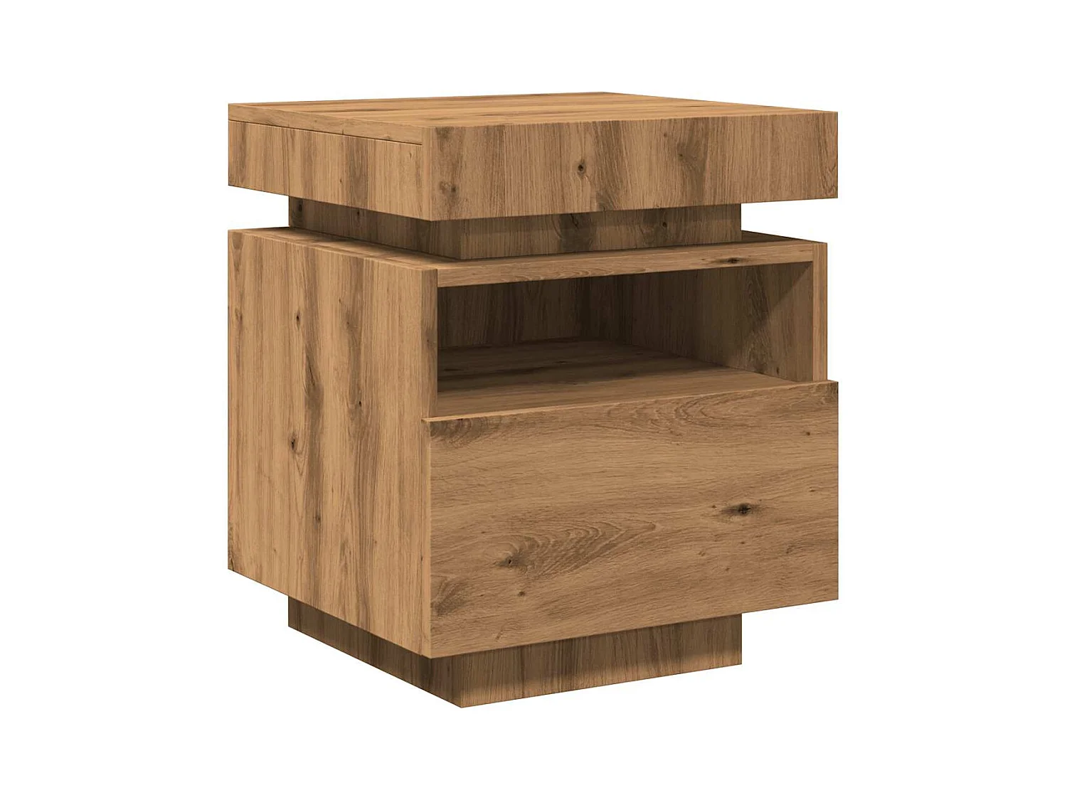 Armoire de chevet et lumières LED chêne artisanal 40x39x48,5 cm