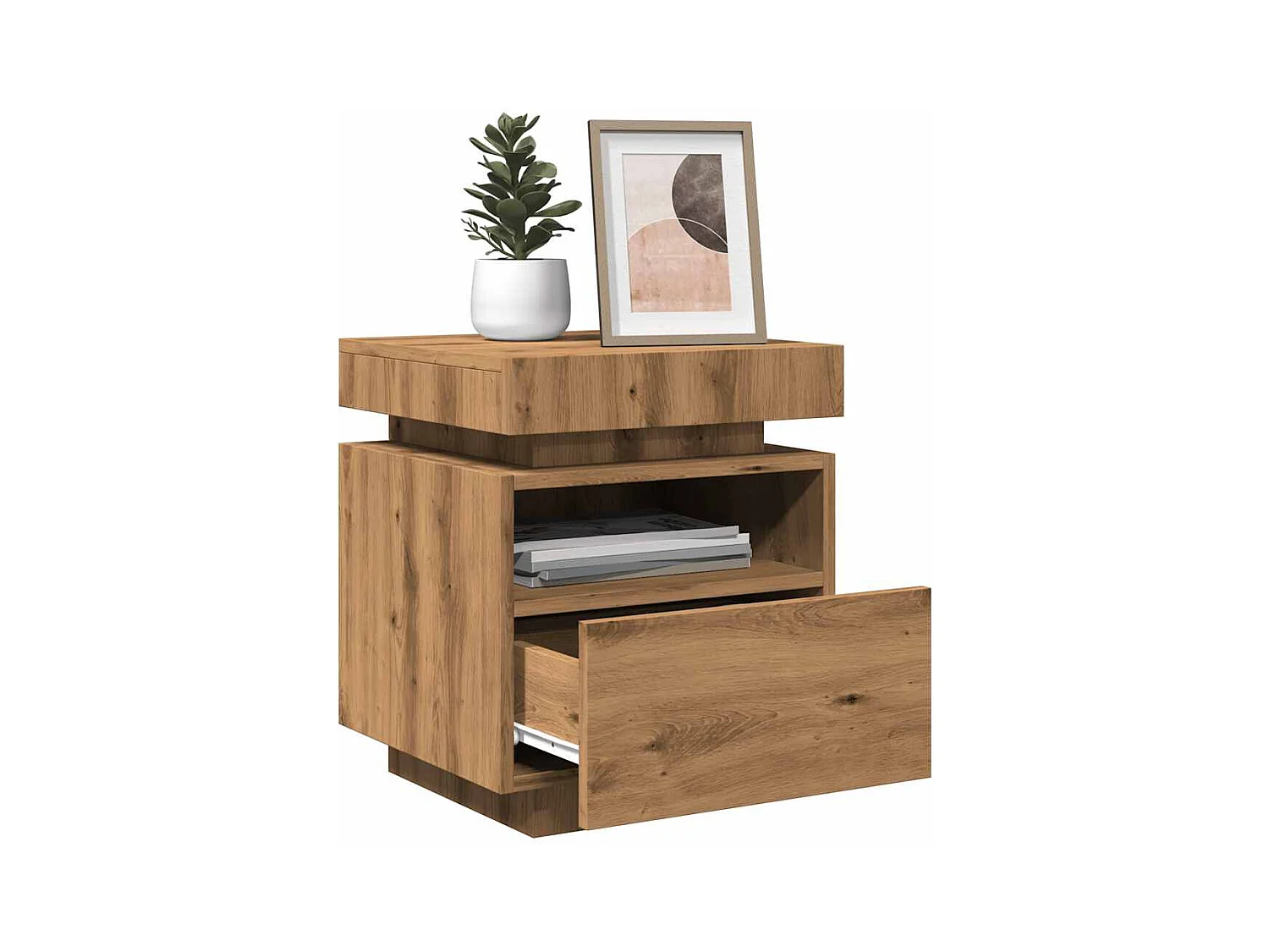 Armoire de chevet et lumières LED chêne artisanal 40x39x48,5 cm