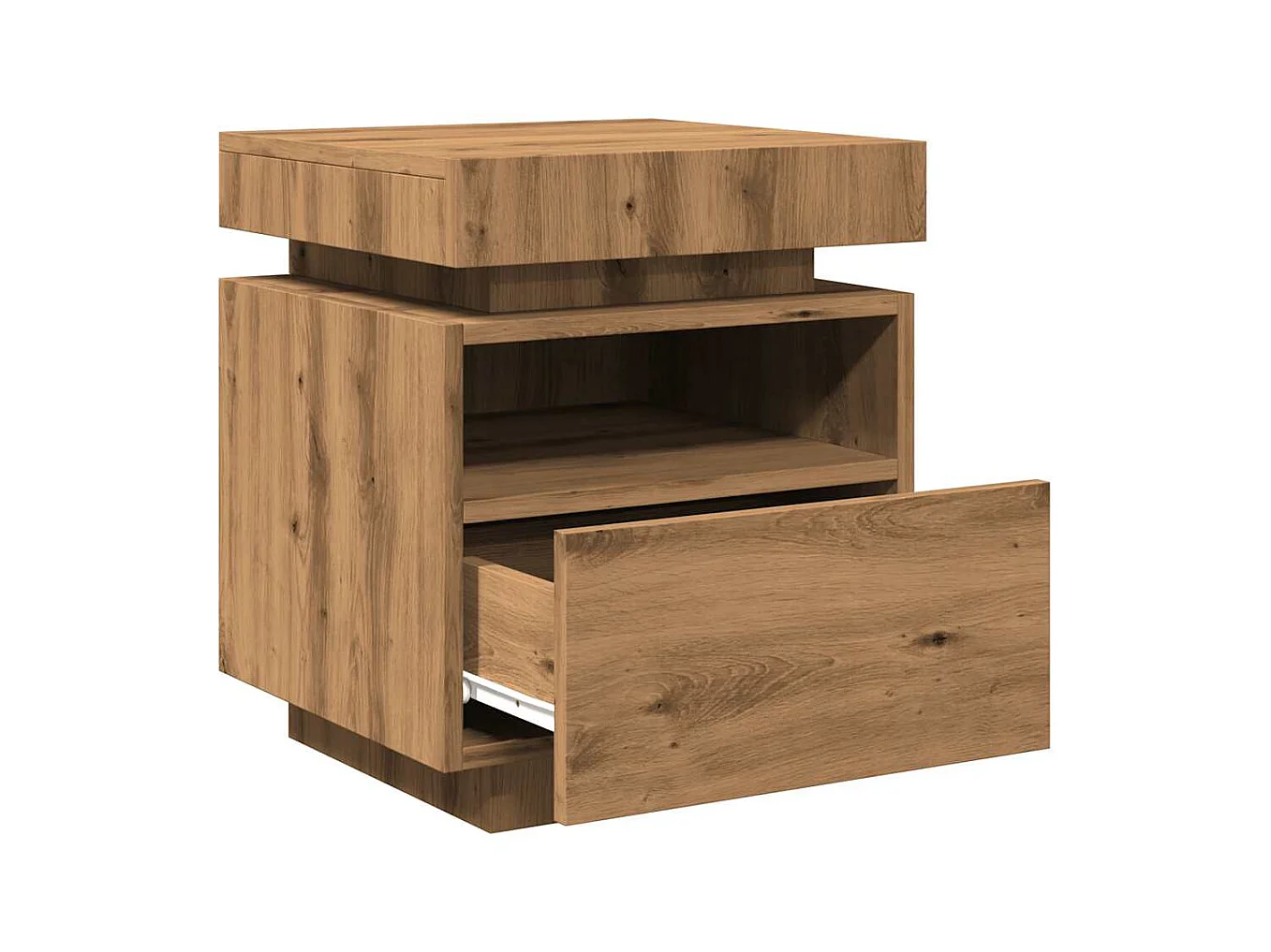 Armoire de chevet et lumières LED chêne artisanal 40x39x48,5 cm