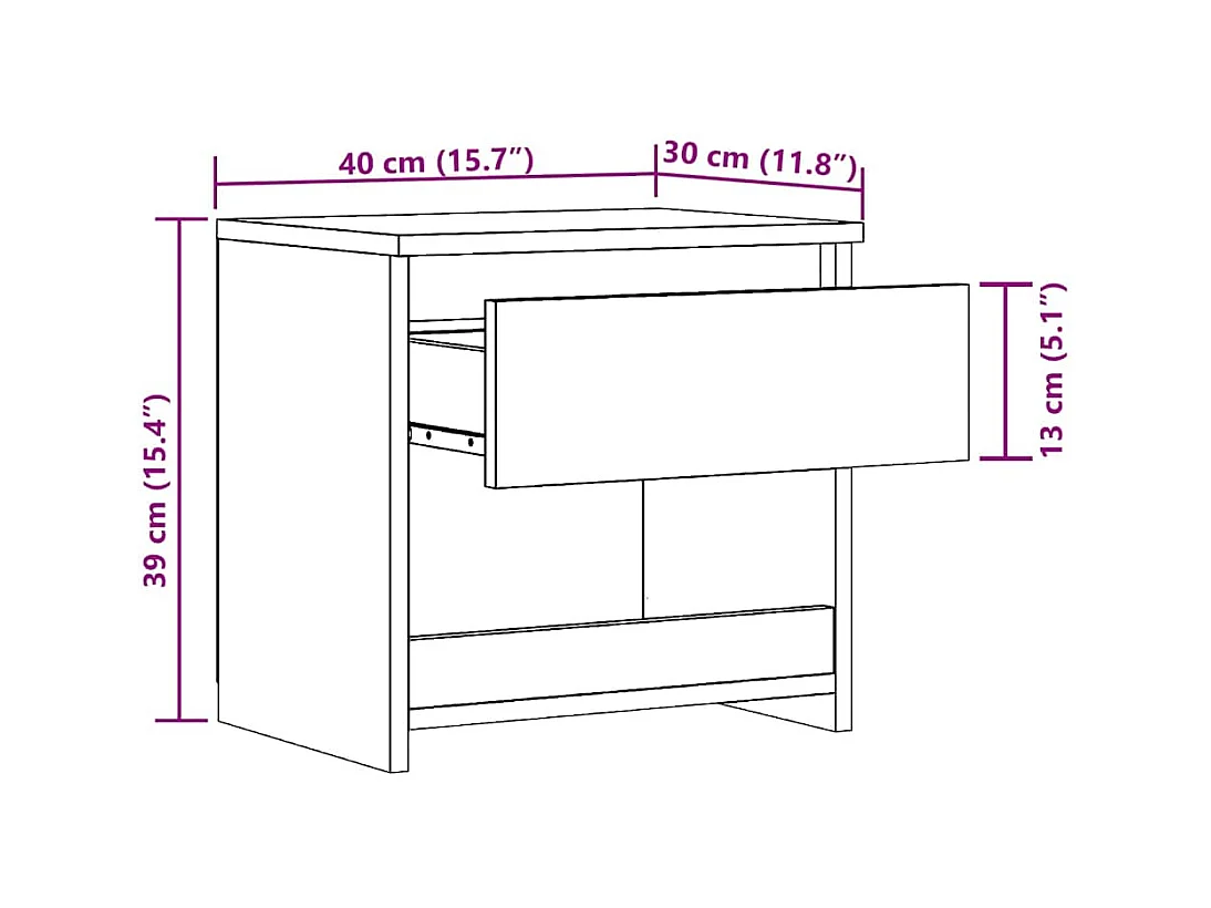 Table de chevet vieux bois 40x30x39 cm bois d'ingénierie