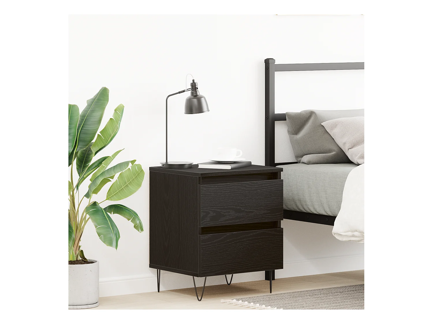 Comodino in rovere nero 40x35x50 cm in legno ingegnerizzato