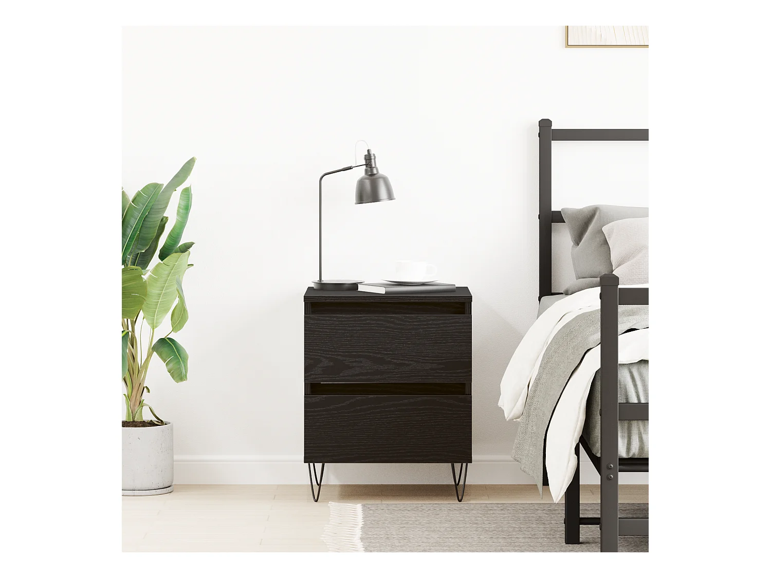 Comodino in rovere nero 40x35x50 cm in legno ingegnerizzato