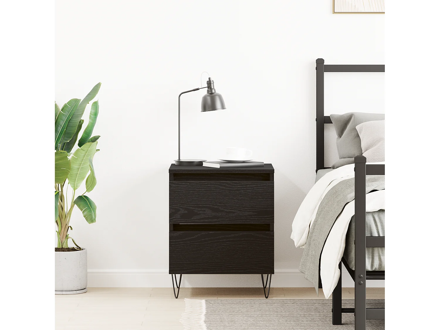 Table de chevet en chêne noir 40x35x50 cm en bois d'ingénierie