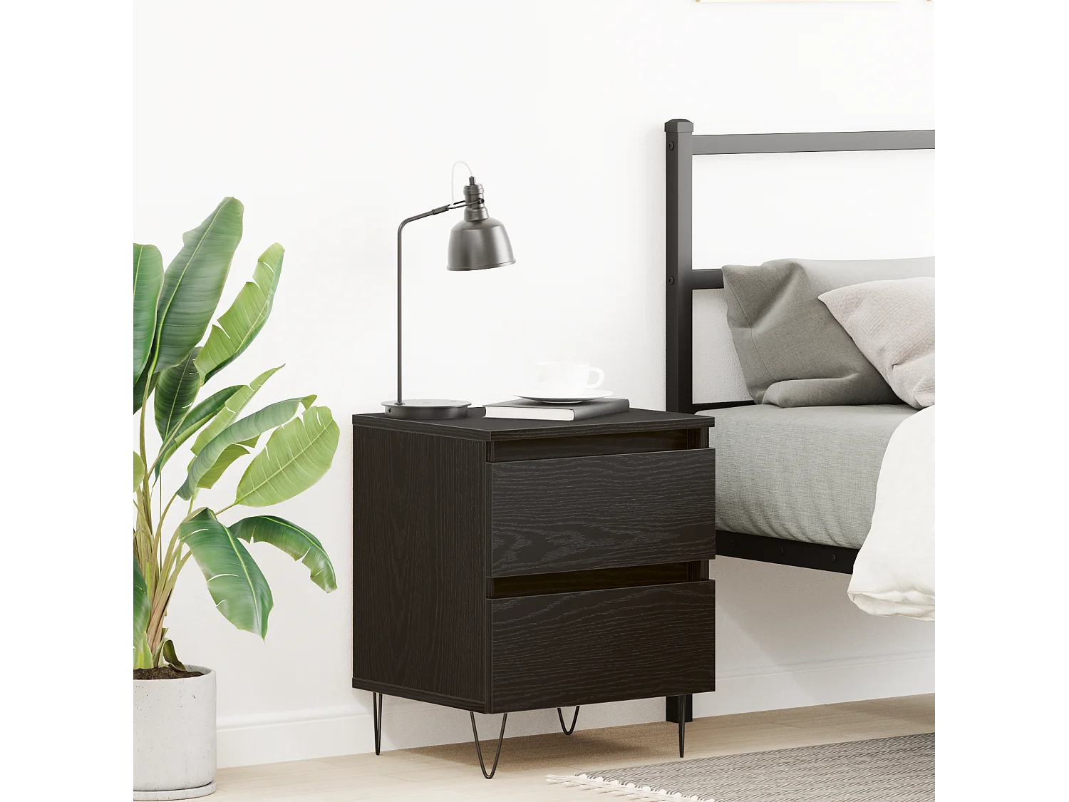 Table de chevet en chêne noir 40x35x50 cm en bois d'ingénierie