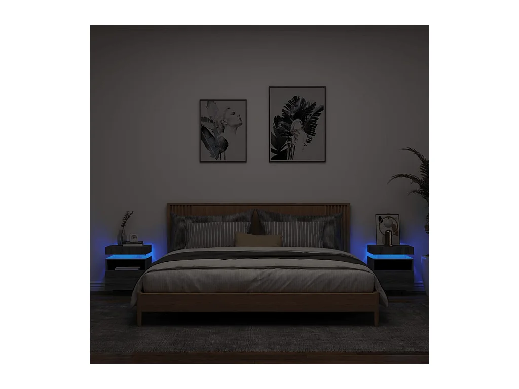 Armoires de chevet avec lumières LED 2 pcs sonoma gris