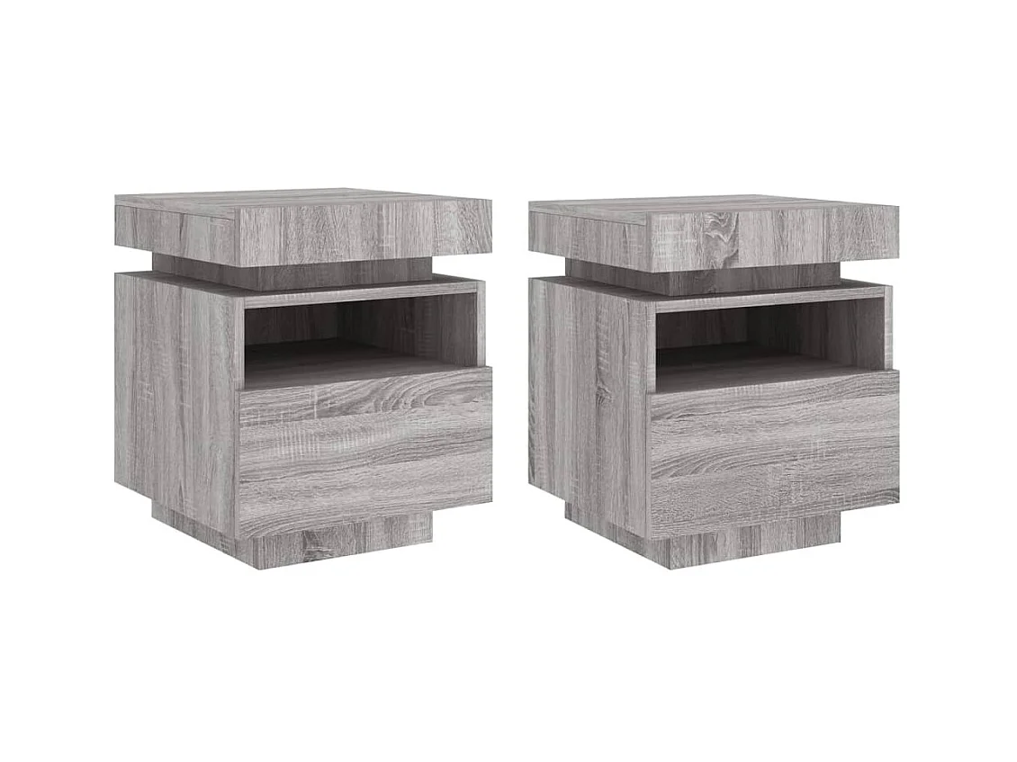 Armoires de chevet avec lumières LED 2 pcs sonoma gris
