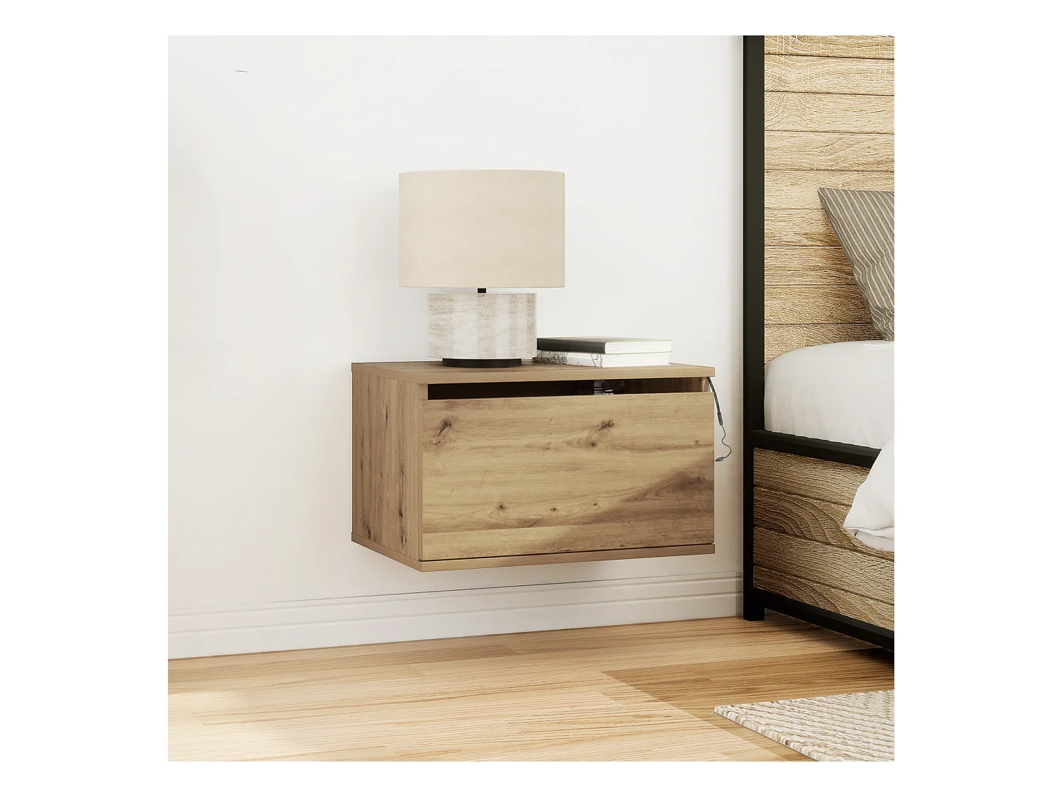 Cabinet de chevet avec LED en chêne artisanal 50x36x30 cm