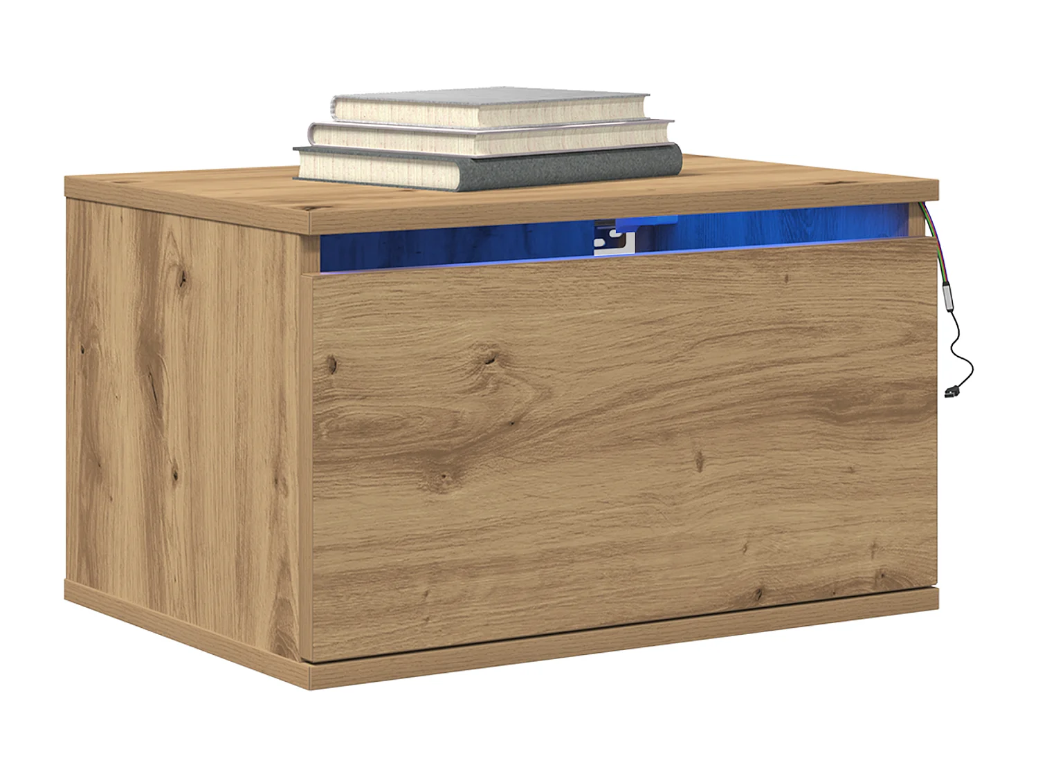 Cabinet de chevet avec LED en chêne artisanal 50x36x30 cm