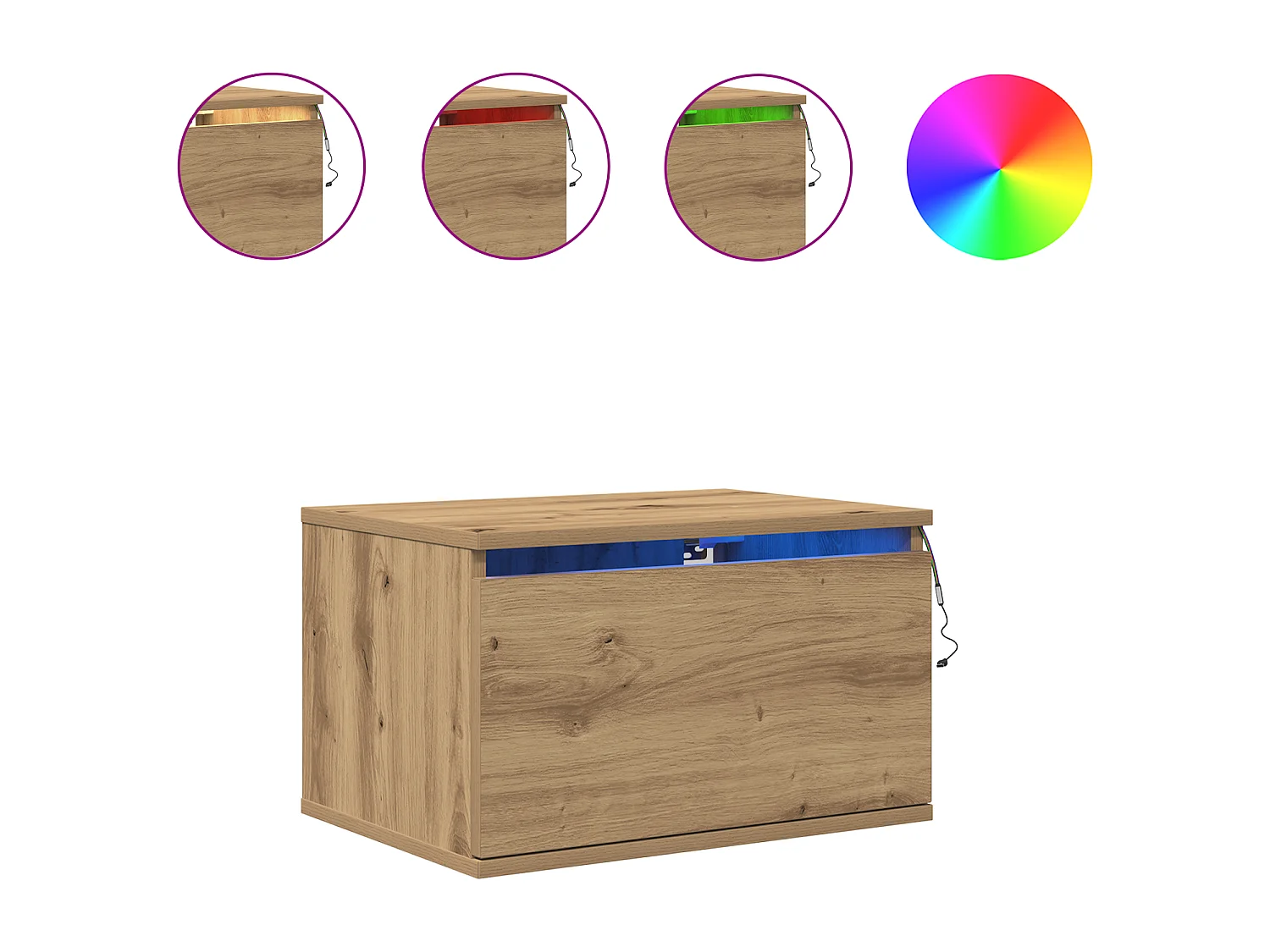 Cabinet de chevet avec LED en chêne artisanal 50x36x30 cm