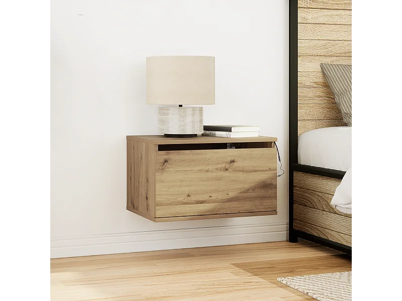 Cabinet de chevet avec LED en chêne artisanal 50x36x30 cm