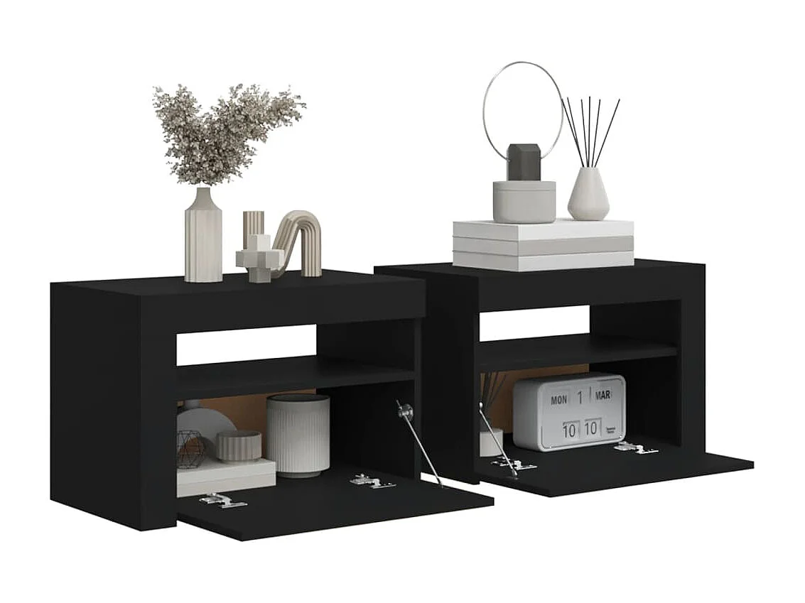 Comodini 2 pz con LED Nero 60x35x40 cm