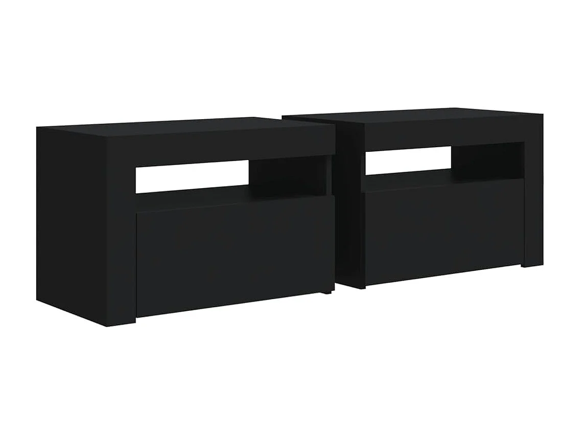Comodino nero set di 2 con stazione di ricarica, porte USB