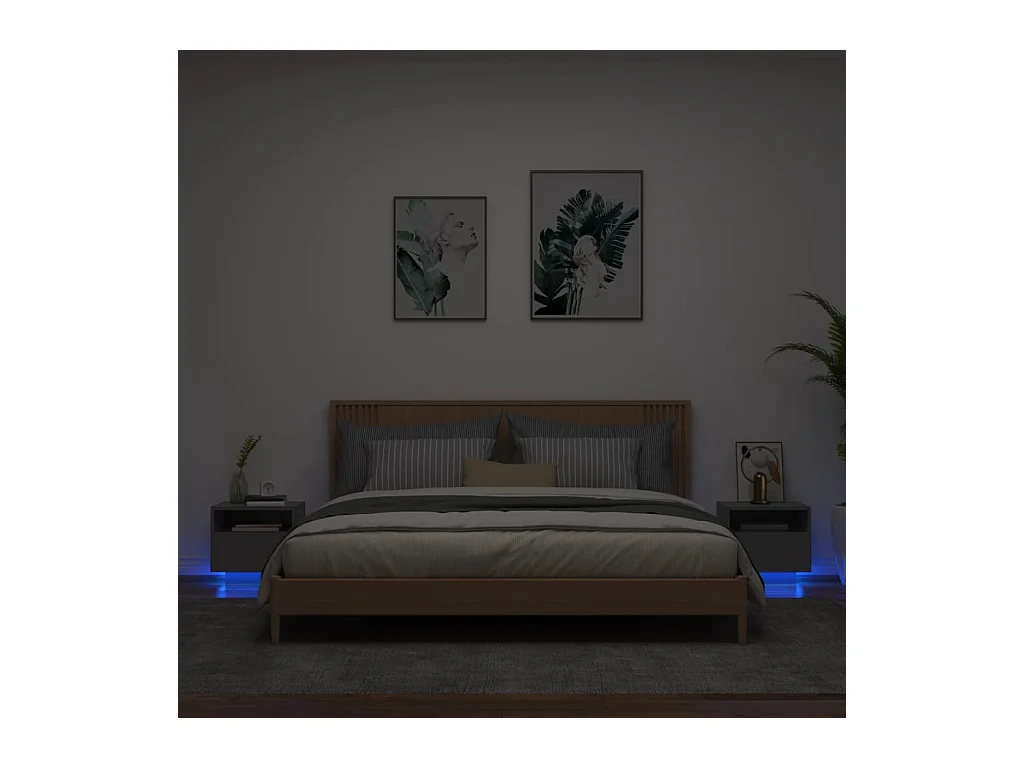 Armoires de chevet avec lumières LED 2 pcs noir 40x39x37 cm