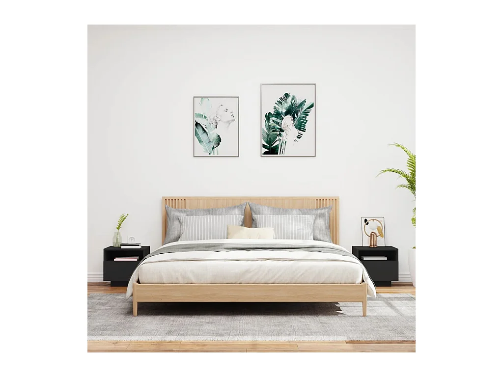 Armoires de chevet avec lumières LED 2 pcs noir 40x39x37 cm