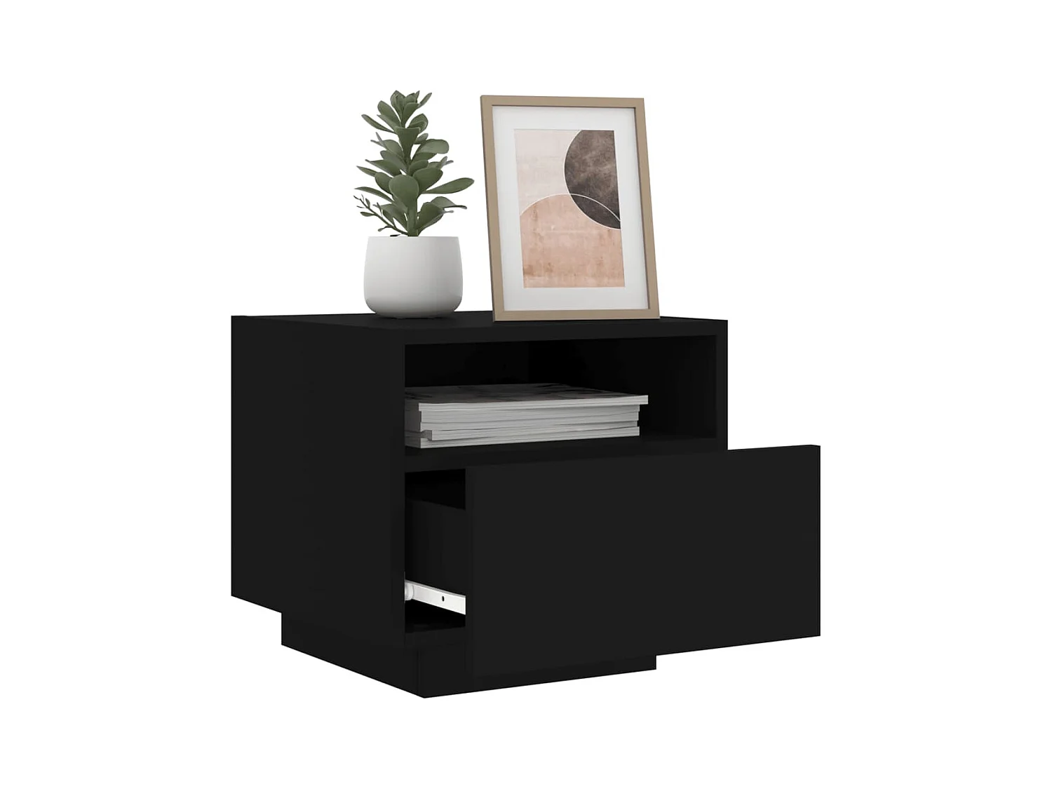 Armoires de chevet avec lumières LED 2 pcs noir 40x39x37 cm