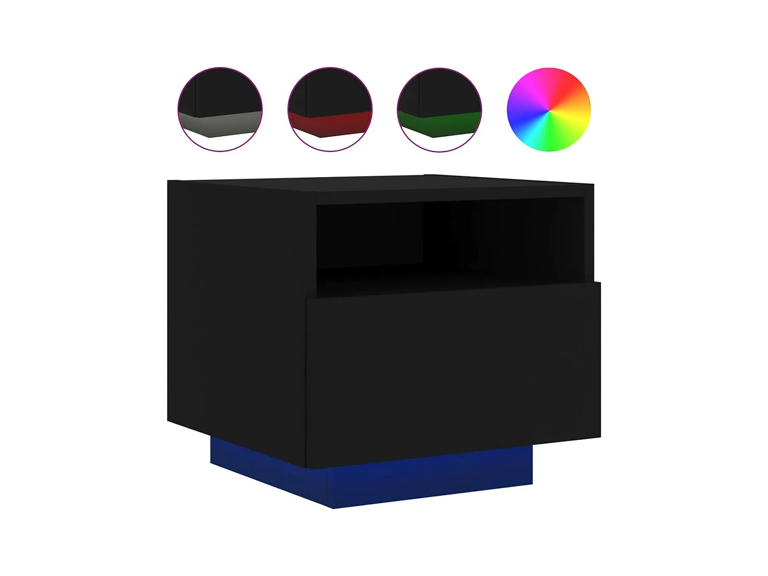 Armoires de chevet avec lumières LED 2 pcs noir 40x39x37 cm