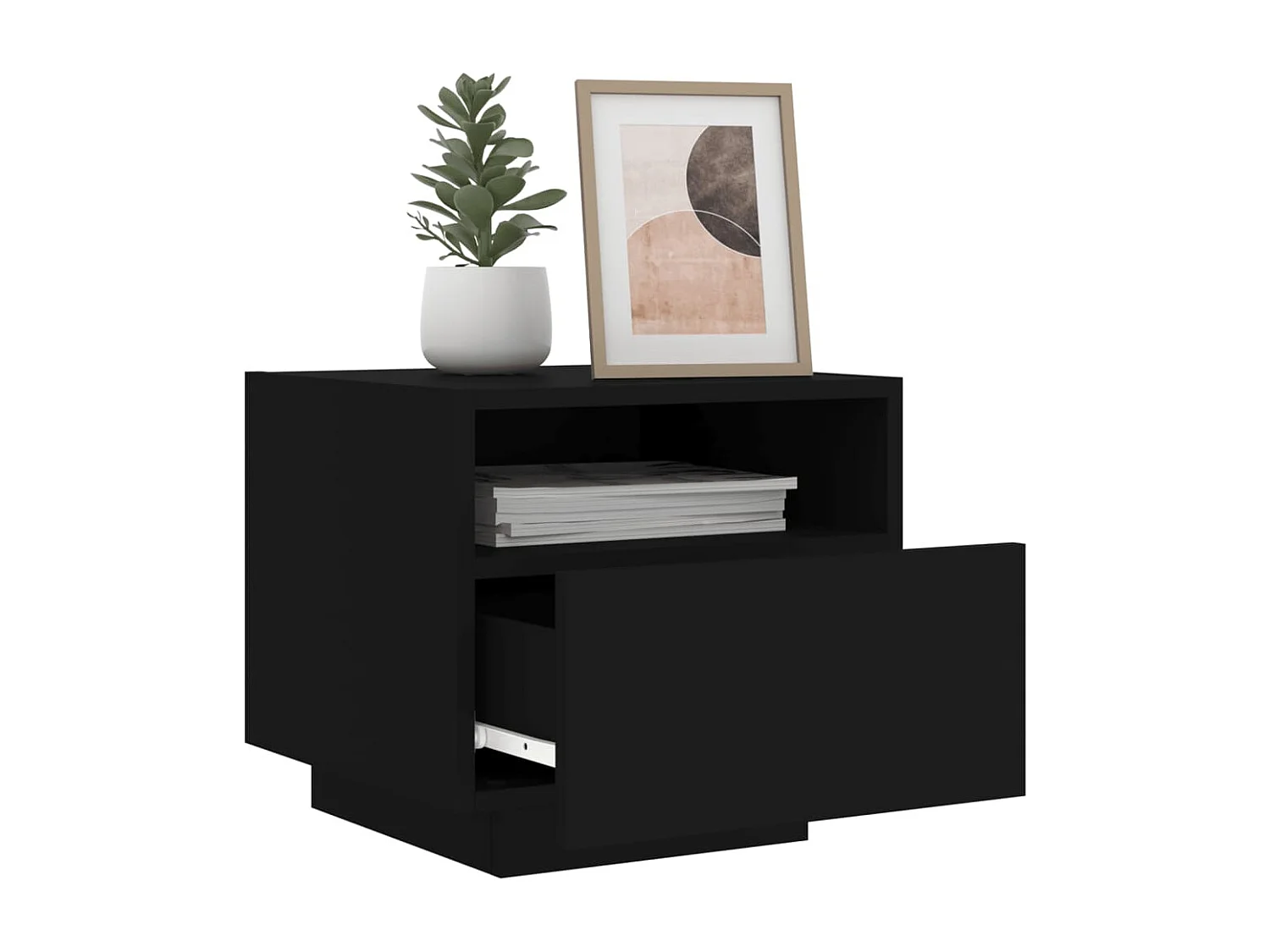 Armoires de chevet avec lumières LED 2 pcs noir 40x39x37 cm