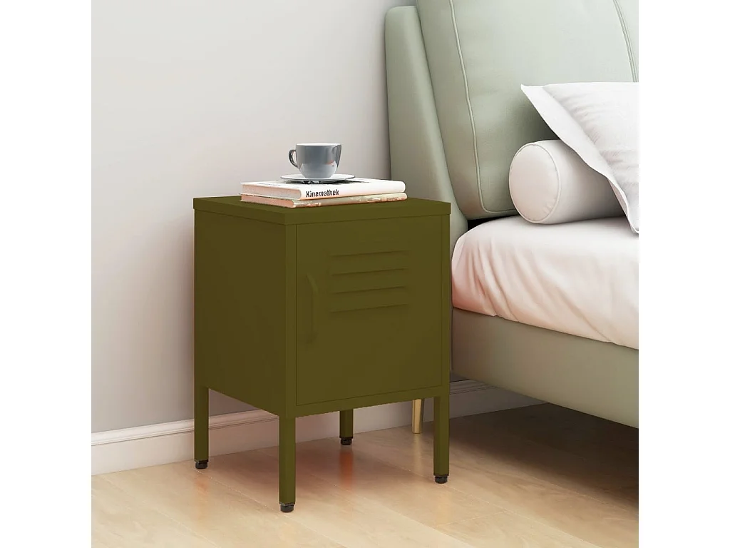 Comodino verde oliva 35x35x51 cm Acciaio