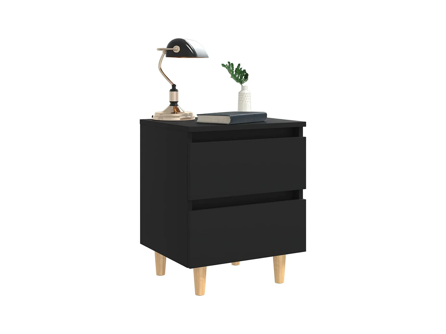 Comodino con gambe in pino nero 40x35x50 cm