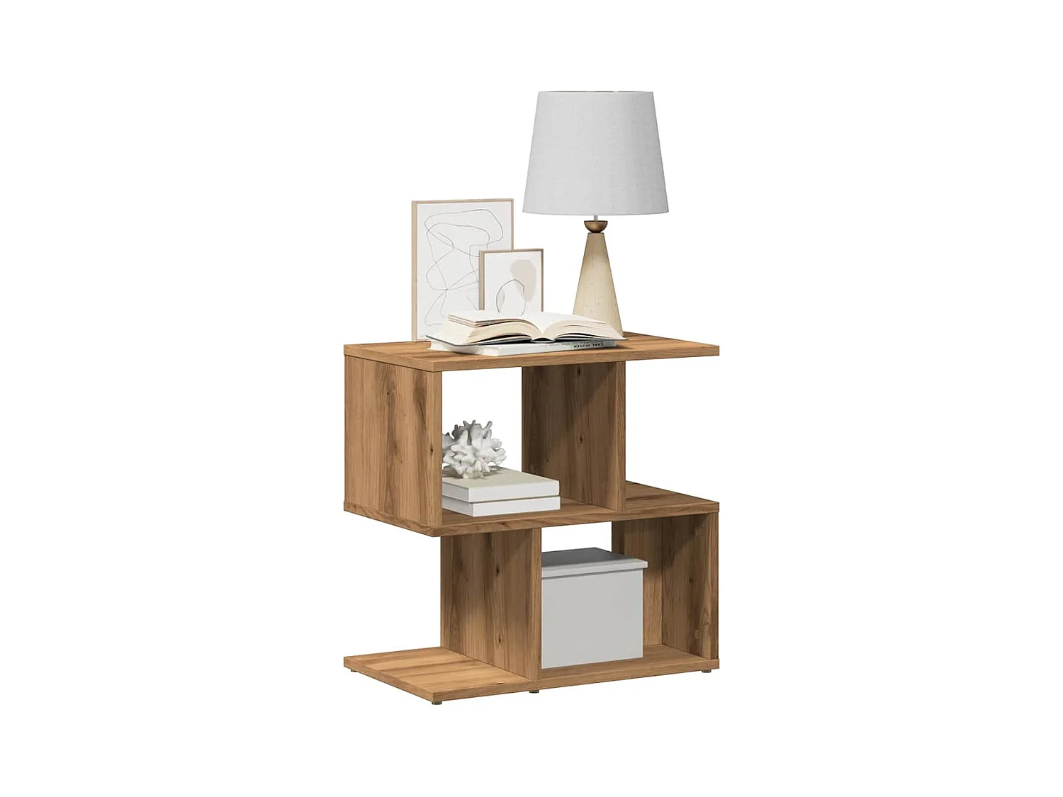 Table de chevet chêne artisanal 50x30x51,5 cm bois d'ingénierie