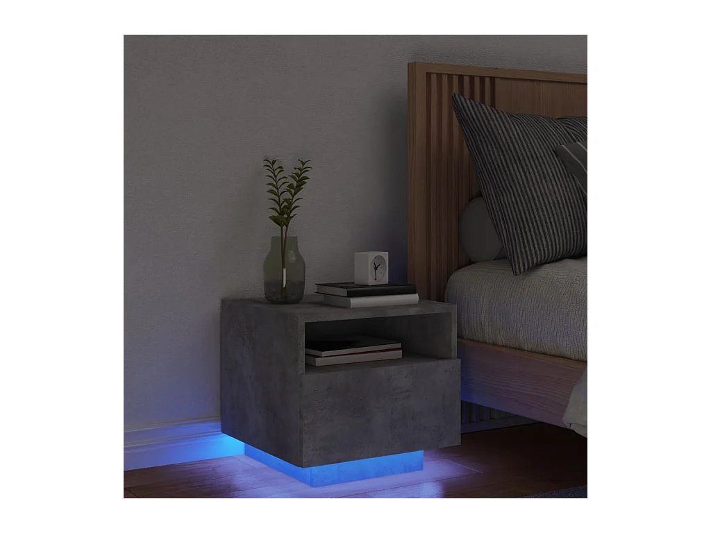 Comodino con luci LED, grigio cemento, 40x39x37 cm
