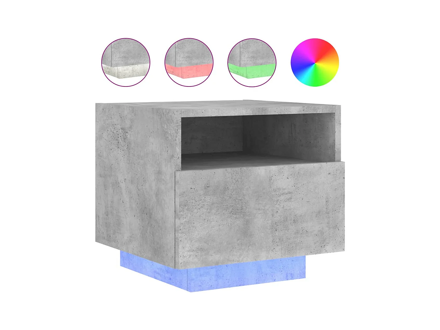 Comodino con luci LED, grigio cemento, 40x39x37 cm