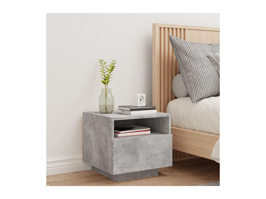 Comodino con luci LED, grigio cemento, 40x39x37 cm