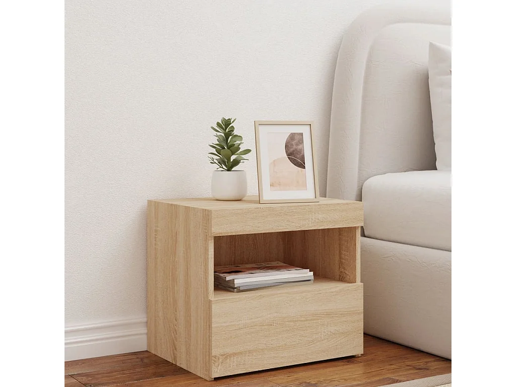 Table de chevet avec lumières LED chêne sonoma 50x40x45 cm